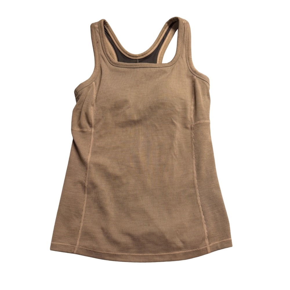Prana Ribbed Racerback Tank Top with Built-in Shelf Bra Brown Small